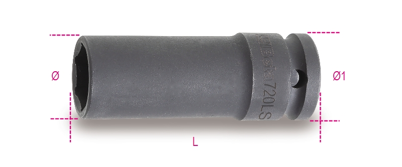 Beta Slagdoppen, 1/2" aansluiting, lang en dunne uitvoering gefosfatiseerd 720LS 11 - 007200361