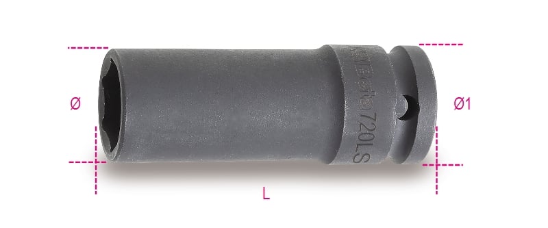 Beta Slagdoppen, 1/2" aansluiting, lang en dunne uitvoering gefosfatiseerd 720LS 21 - 007200371