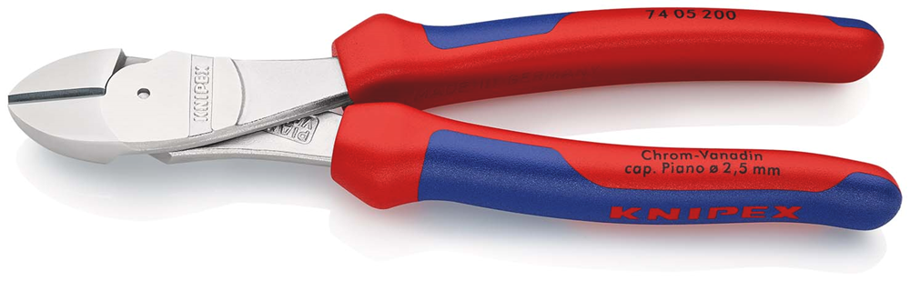 Knipex Kracht-Zijsnijtang | 200 mm Lengte | Meer-Componentengrepen | Verchroomd - 74 05 200 SB