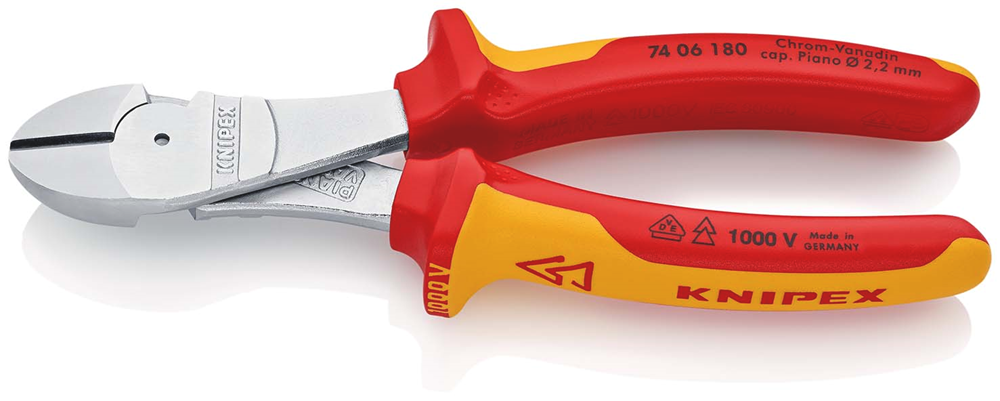 Knipex Kracht-Zijsnijtang | 180 mm Lengte | Geïsoleerd | Meer-Componentengrepen | VDE-Getest | Verchroomd - 74 06 180 SB