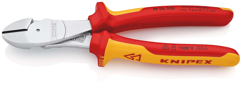 Knipex Kracht-Zijsnijtang | 200 mm Lengte | Geïsoleerd | Meer-Componentengrepen | VDE-Getest | Verchroomd - 74 06 200 SB