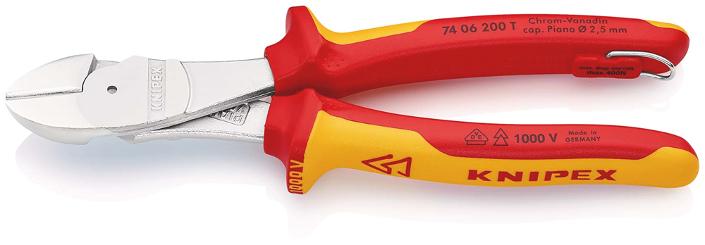 Knipex Kracht-Zijsnijtang | 200 mm Lengte | Geïsoleerd | Meercomponenten-Omhullingen | VDE-Goedgekeurd - 74 06 200 T BK