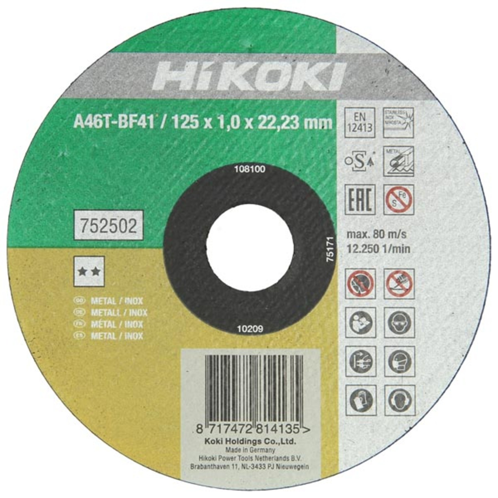 Hikoki accessoires Doorslijpschijf 125X1Mm Voor Inox 752502