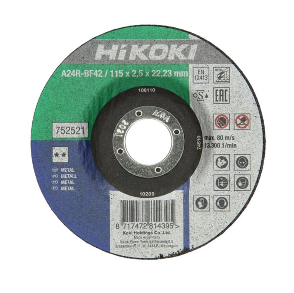 Hikoki accessoires Doorslijpschijf 115X2 5Mm Vlak Voor Metaal 752511