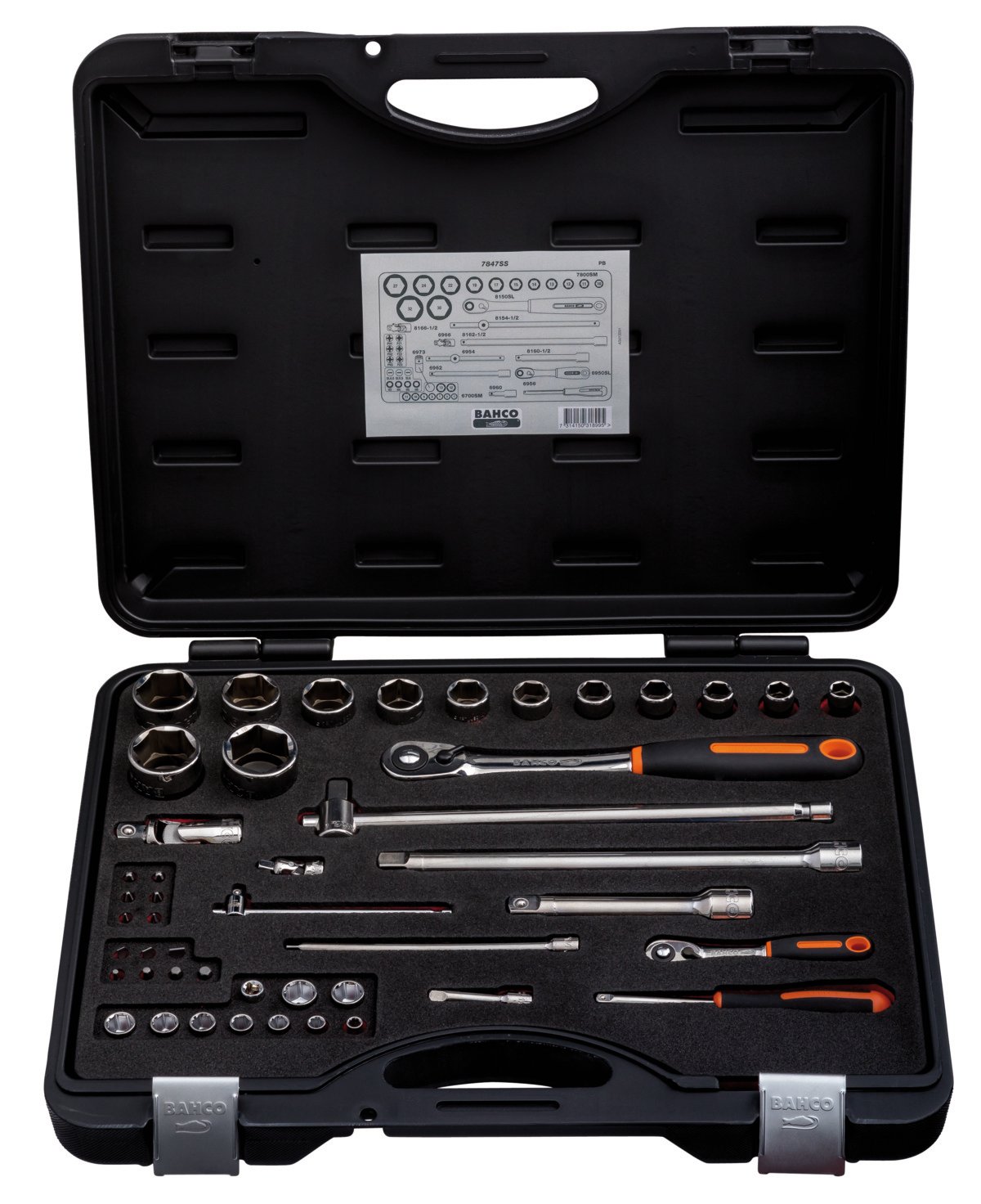 Bahco Doppenset 1 4" en 1 2" | omkeerbare ratel | zeskant | metrisch 47-delig koffer 7847SS