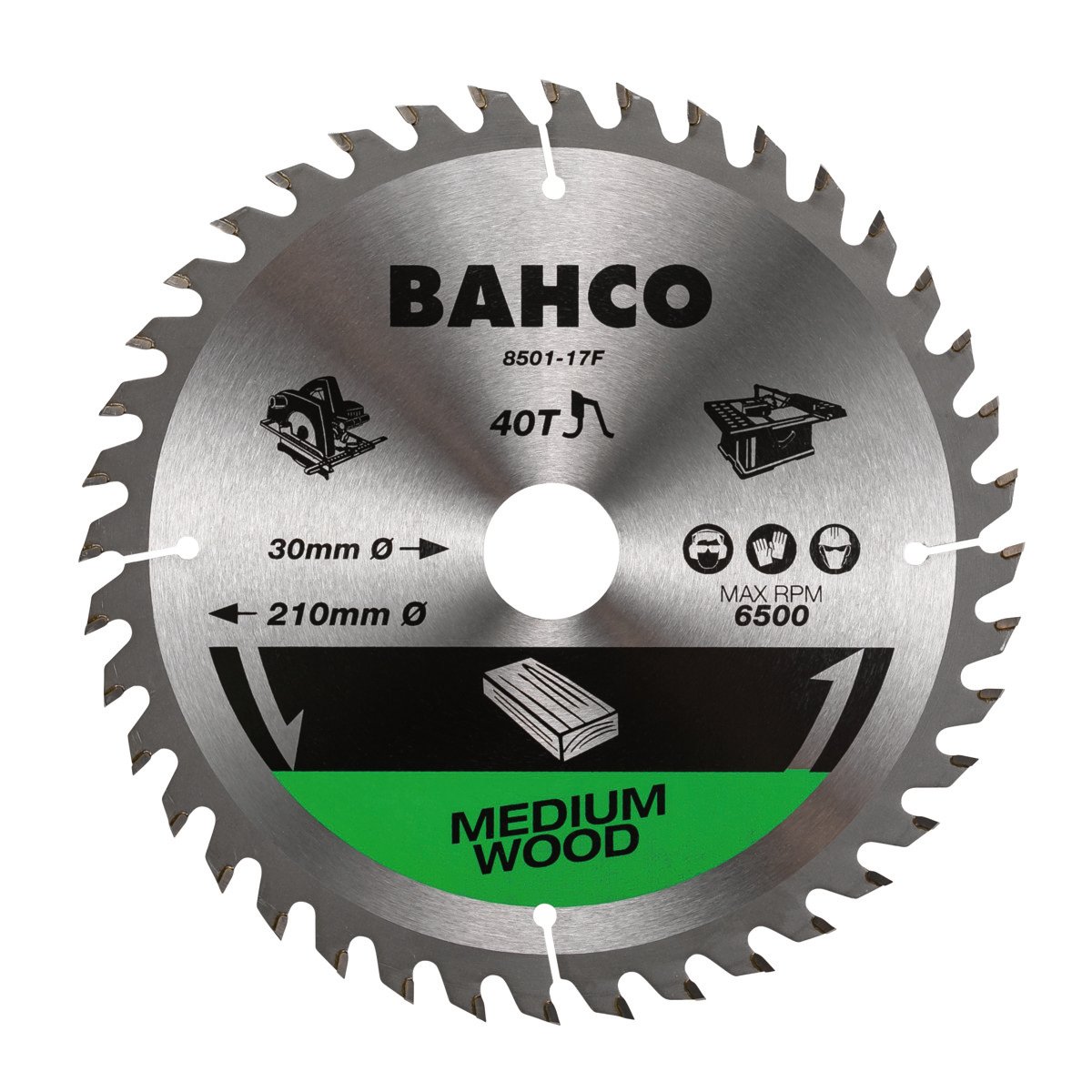 Bahco Cirkelzaagblad | hardmetaal tanden | voor draagbare machines | fijne vertanding | voor hout | 60 TPI | 30 mm x 190 mm 8501-190-30-60XF