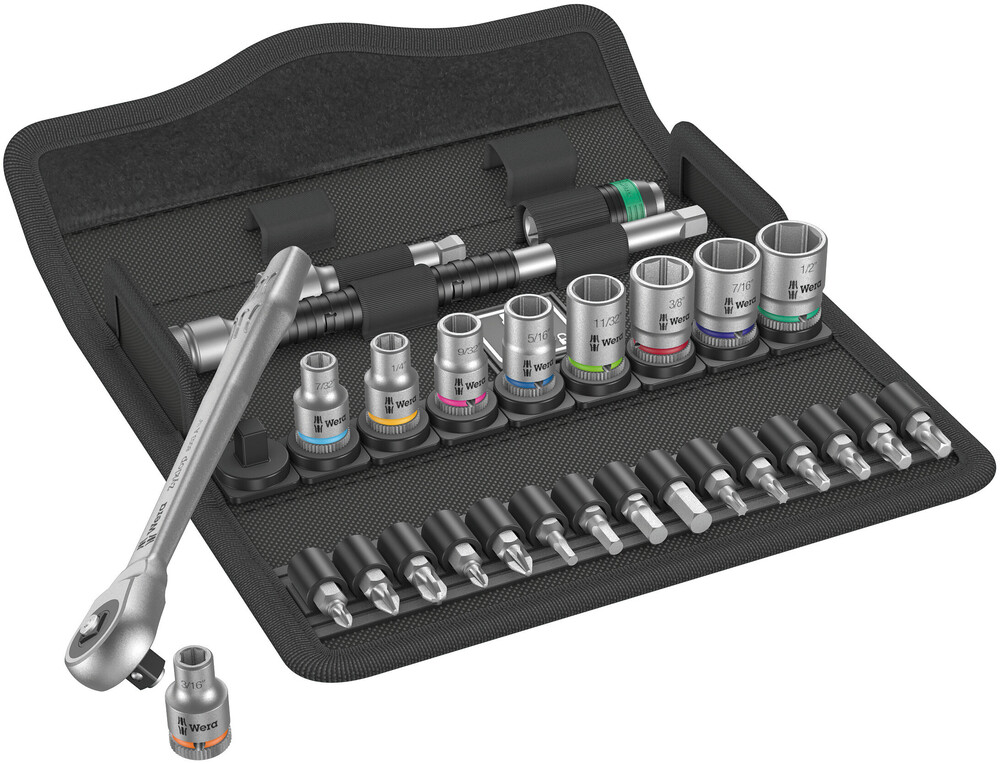 Wera 8100 SA 10 Zyklop Metal-ratelset doorsteekvierkant, 1/4"-aandrijving, inch , 28 -delig - 1 stuk(s) - 05004020001