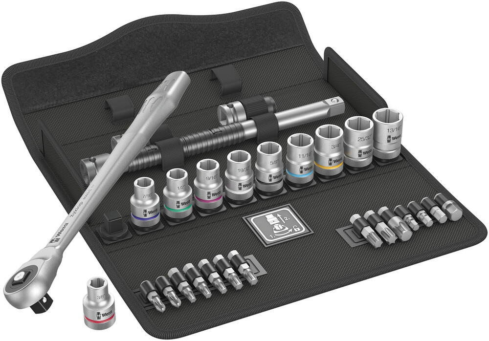 Wera 8100 SC 10 Zyklop Metal-ratelset doorsteekvierkant, 1/2"-aandrijving, inch , 28 -delig - 1 stuk(s) - 05004080001