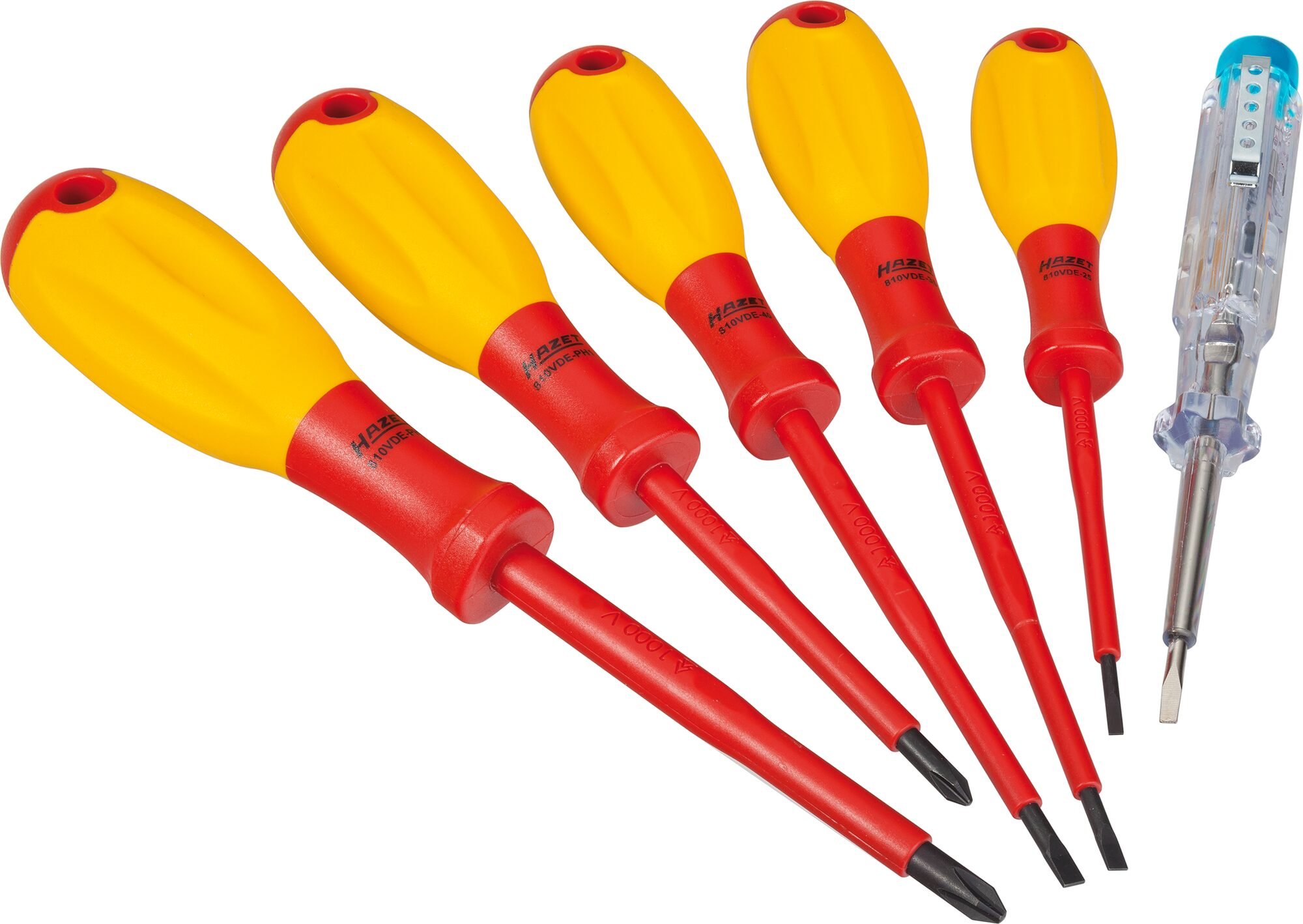 HAZET Schroevendraaierset - geïsoleerd 810/6VDE - Sleufprofiel, Kruiskop profiel PH - 6-delig - 0,4 x 2,5 - 0,8 x 4 - PH1 - PH2