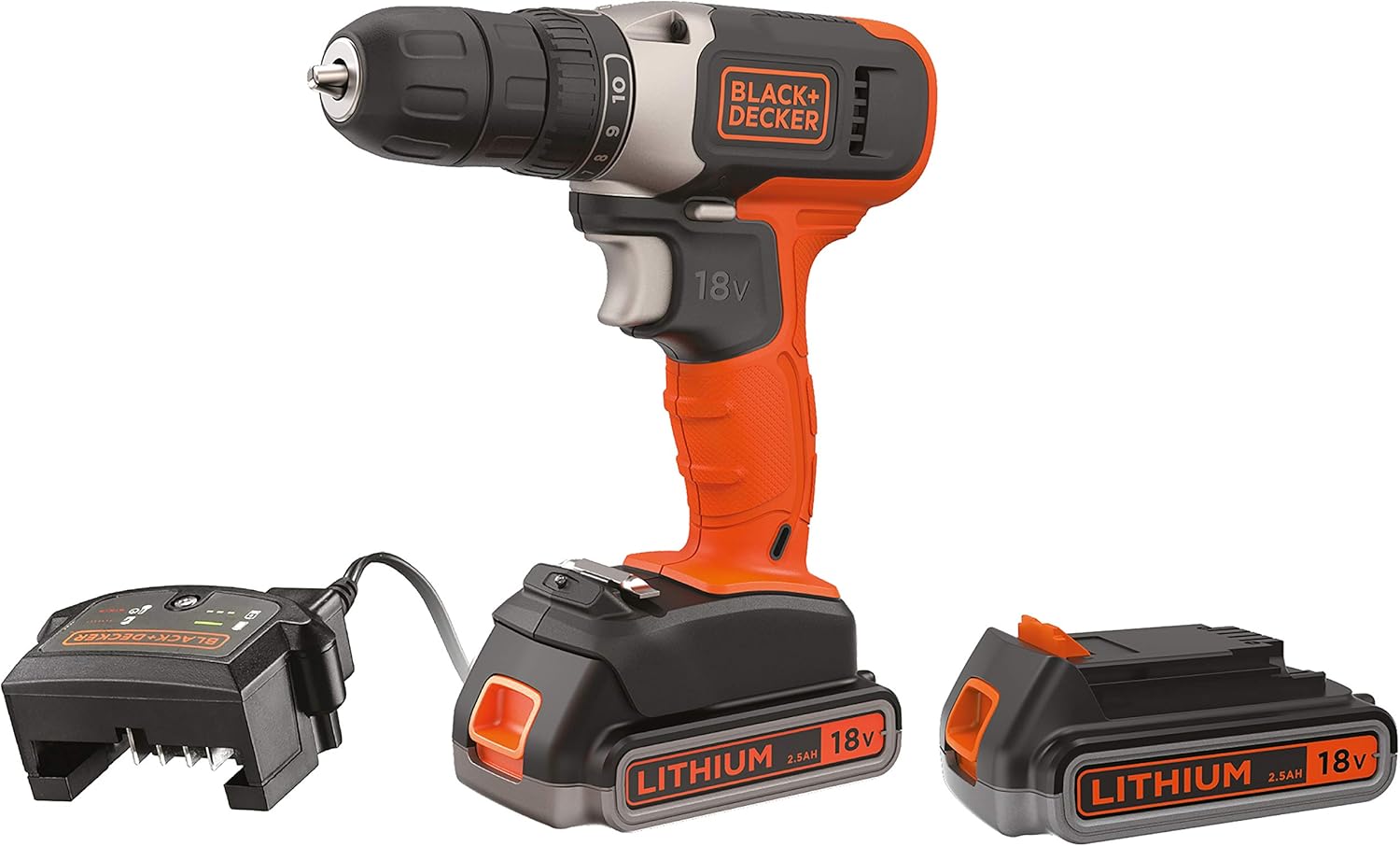 BLACK+DECKER BCD001E2K Accuboormachine | 18V | Inclusief 2x2,5Ah accu en lader | In koffer - BCD001E2K-QW
