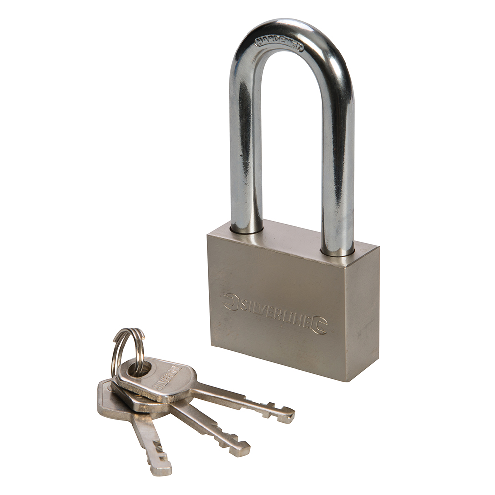 Silverline Stalen Hangslot met Lange Schakel - 50 mm - Inclusief 3 Sleutels