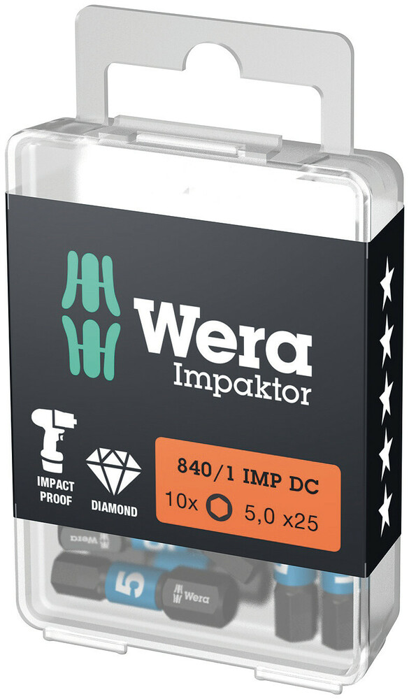 Wera Bit | 5 mm zeskant lengte 25 mm | 1/4 inch C6,3 | impaktor, DC | 10 stuks - 05057605001