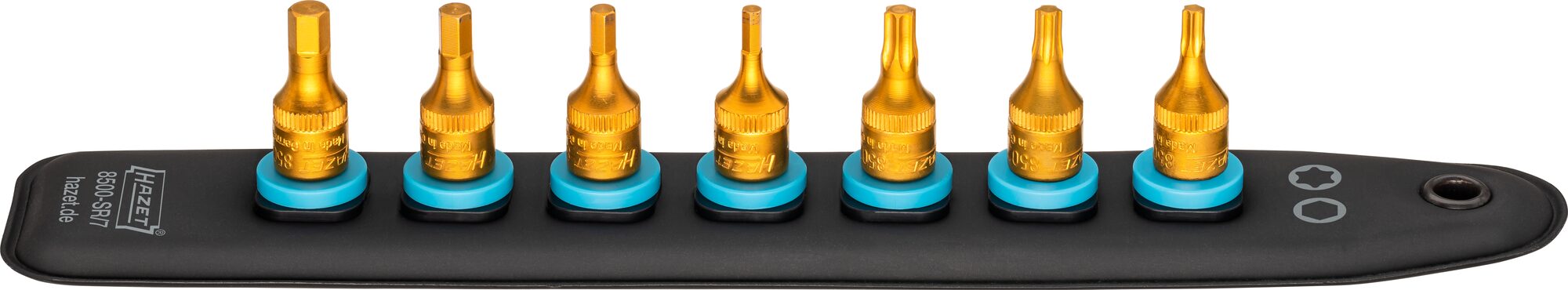 HAZET SmartRail met 7 steekplaatsen 8500-SR/7 · 1/4 inch (6,3 mm) vierkant hol · Binnen-TORX®-profiel, Binnen-zeskant-profiel · 7-delig · T30 · T20 ·