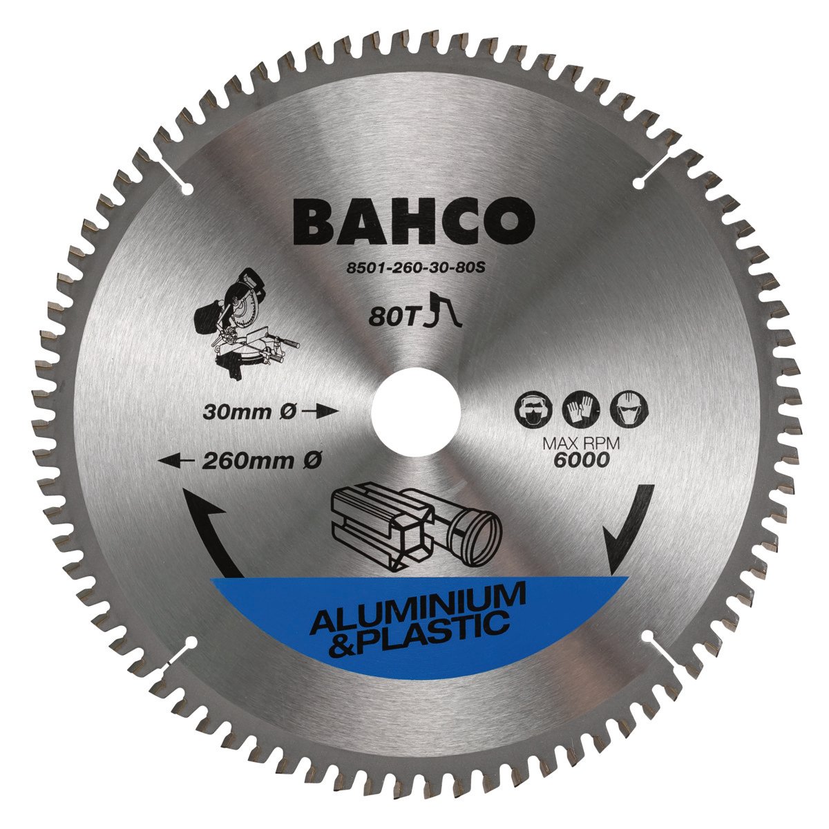 Bahco Cirkelzaagblad | hardmetaal tanden | voor verstekzagen in aluminium en kunststof | 80 TPI | 260 mm 8501-260-30-80S