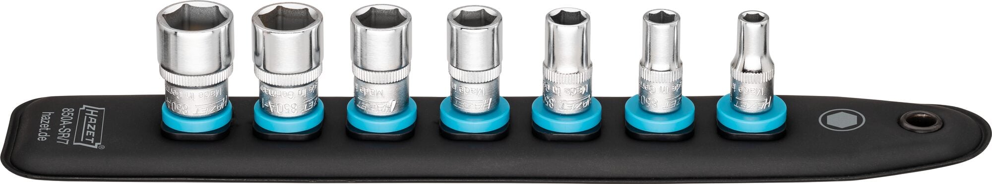 HAZET SmartRail met 7 steekplaatsen 850A-SR/7 | 1/4 inch (6,3 mm) vierkant hol | Buiten-zeskant-tractieprofiel | 7-delig - 850A-SR/7