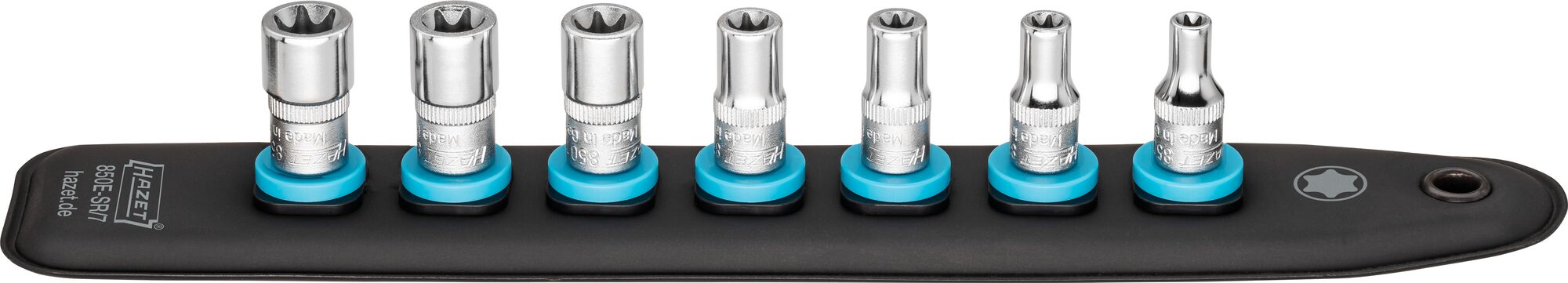 HAZET SmartRail met 7 steekplaatsen 850E-SR/7 · 1/4 inch (6,3 mm) vierkant hol · Buiten-TORX®-profiel · 7-delig · E5 · E6 · E7 · E8 · E10 · E11 · E12