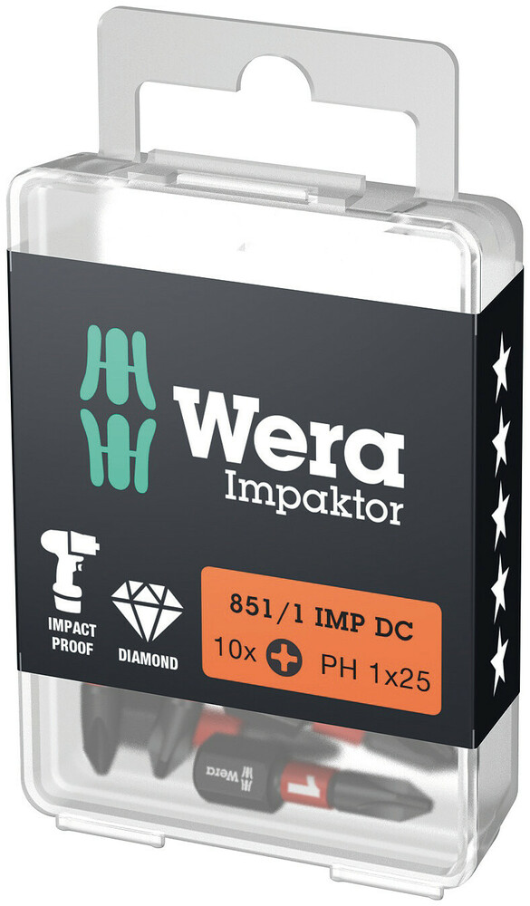 Wera 851/1 IMP DC Impaktor Bits Phillips, PH 1 x 25 mm - 10 stuk(s) - 05057615001