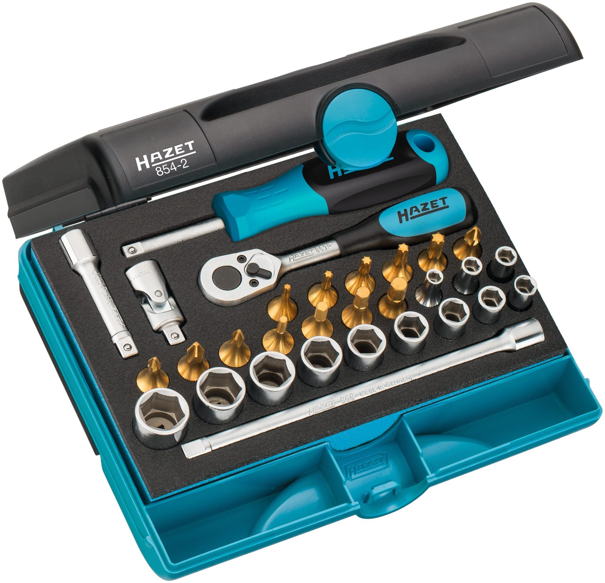HAZET Dopsleutelset 854-2 - 30-delig - 3 - 14 - PH1 - PH2 - PZ1 - PZ2 - T10 - T30