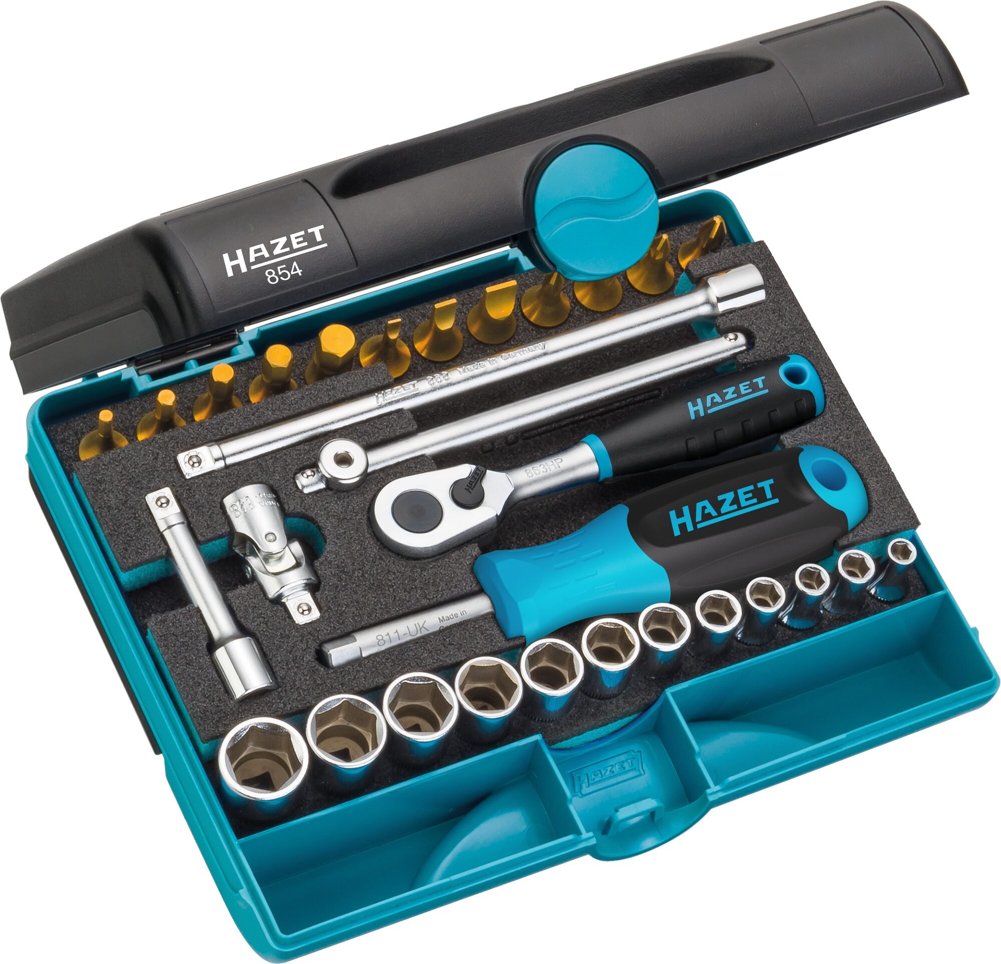 HAZET Dopsleutelset 854 | 1/4 inch (6,3 mm) vierkant hol | Buiten-zeskant-tractieprofiel, Binnen-zeskant-profiel, Kruiskop profiel PH | 30-delig |