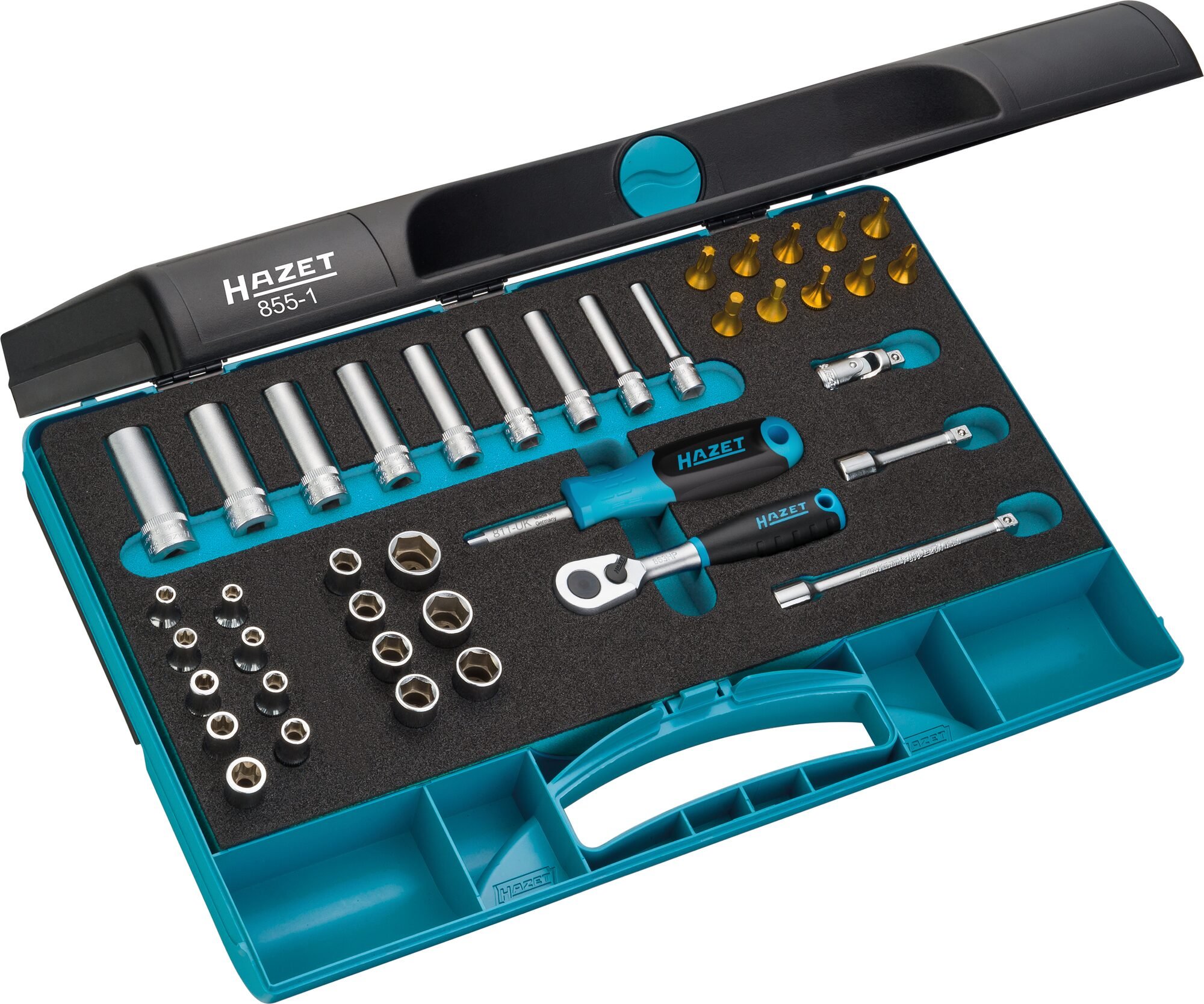 HAZET Dopsleutelset 855-1 | 1/4 inch (6,3 mm) vierkant hol | Buiten-zeskant-tractieprofiel, Buiten-TORX®-profiel, Binnen-TORX®-profiel, Sleufprofiel|