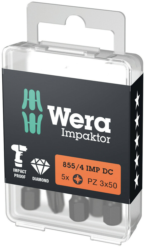 Wera 855/4 IMP DC PZ DIY Impaktor Bits, PZ 3 x 50 mm, 5-delig - 05057662001