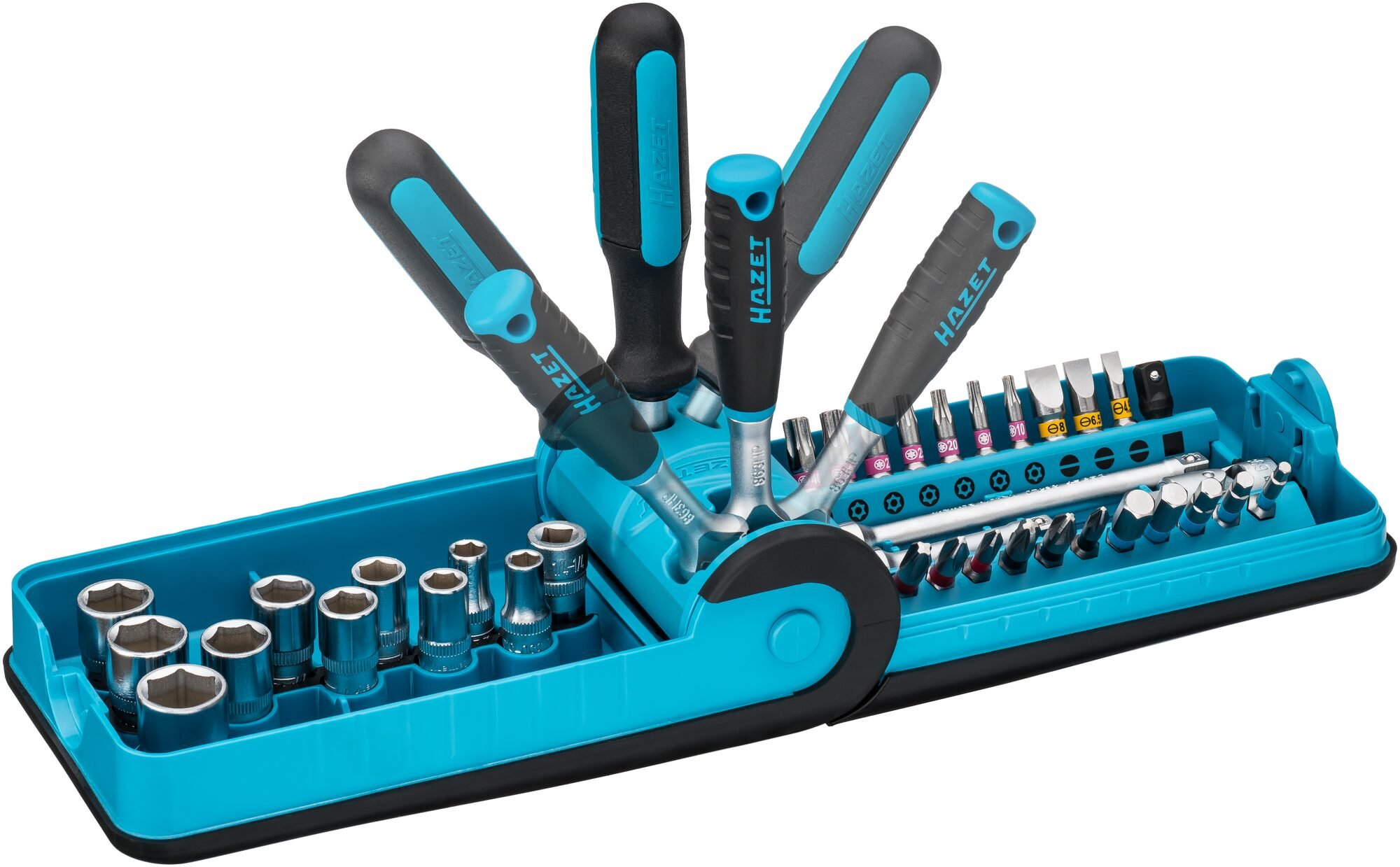 HAZET Dopsleutelset 856-1HP | 1/4 inch (6,3 mm) vierkant hol, 1/4 inch (6,3 mm) zeskant massief | Buiten-zeskant-tractieprofiel, Sleufprofiel,