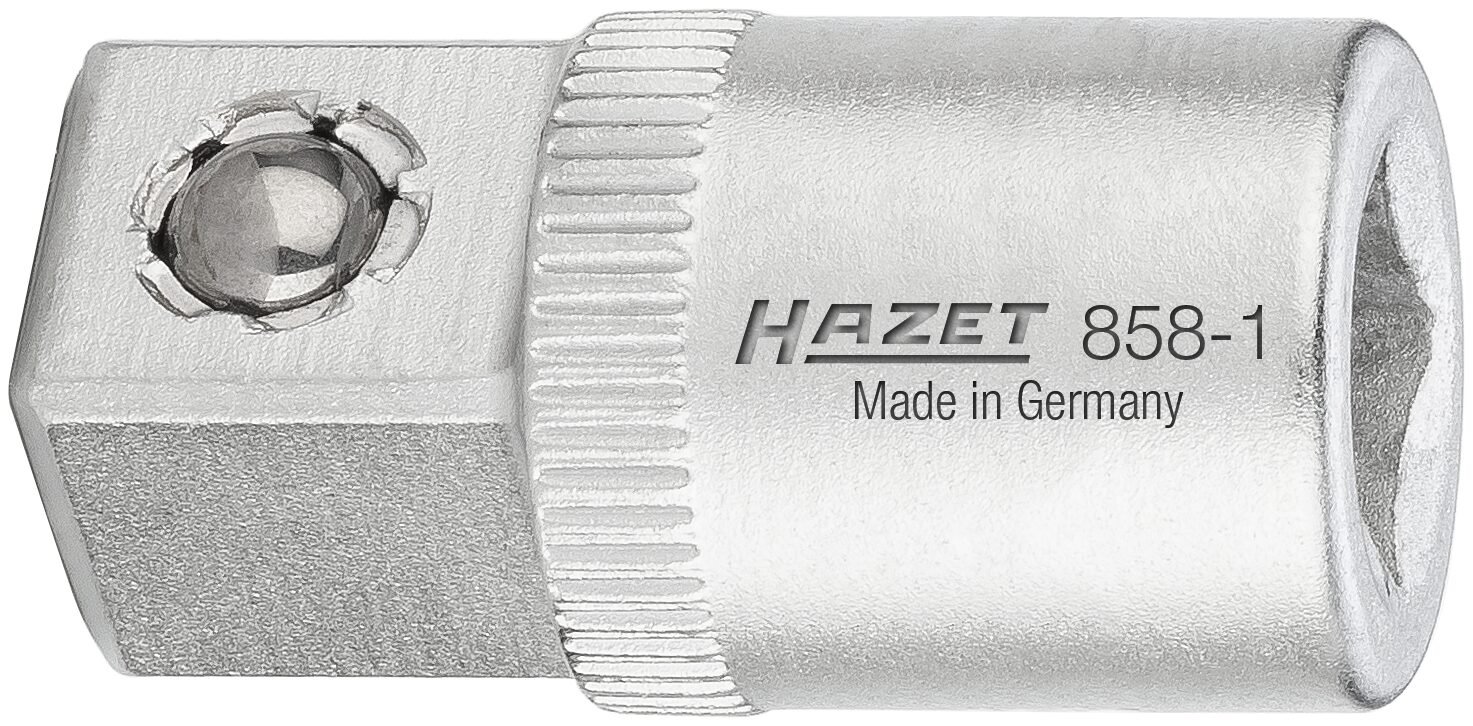 HAZET Vergrotingsstuk 858-1 · 1/4 inch (6,3 mm) vierkant hol · 3/8 inch (10 mm) vierkant massief · Lengte: 26,5 mm