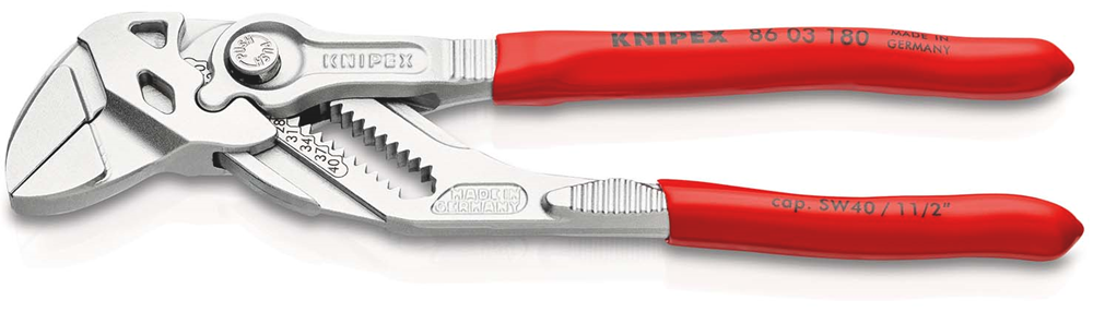 Knipex Sleuteltang | 180 mm Lengte | Tang en Schroefsleutel in Eén | Kunststof Bekleed | Verchroomd - 86 03 180 SB