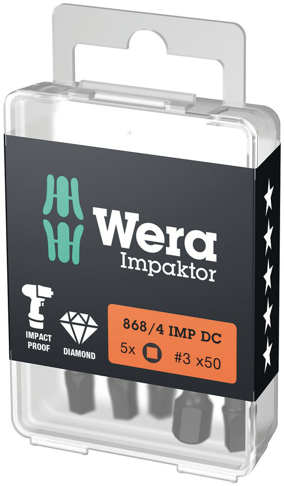 Wera 868/4 DC PH DIY Impaktor Binnenvierkant Bits, # 3 x 50 mm, 5-delig - 05057672001