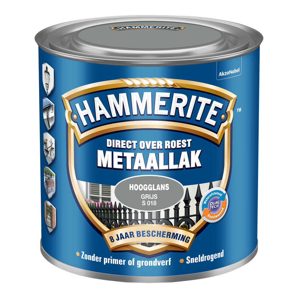 Hammerite Metaallak Hoogglans | Grijs | S018 | 250ml - 5124064