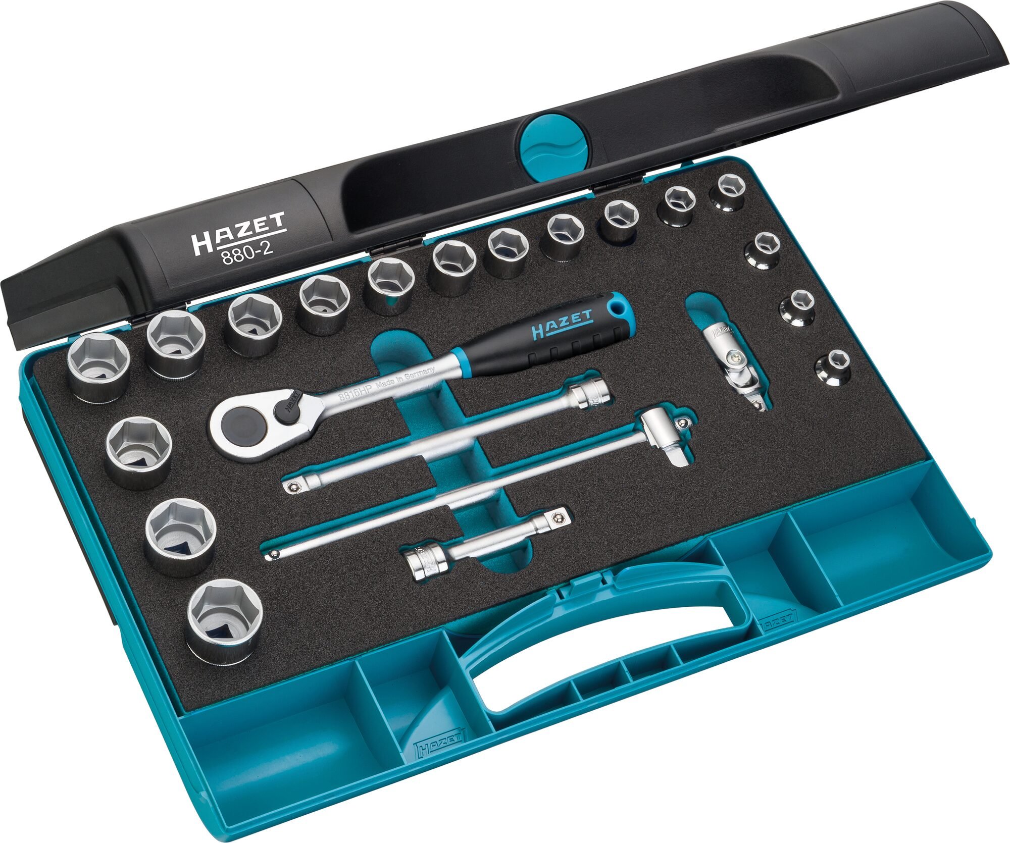 HAZET Dopsleutelset 880-2 - 3/8 inch (10 mm) vierkant hol - Buiten-zeskant-tractieprofiel - 22-delig - 6 - 22