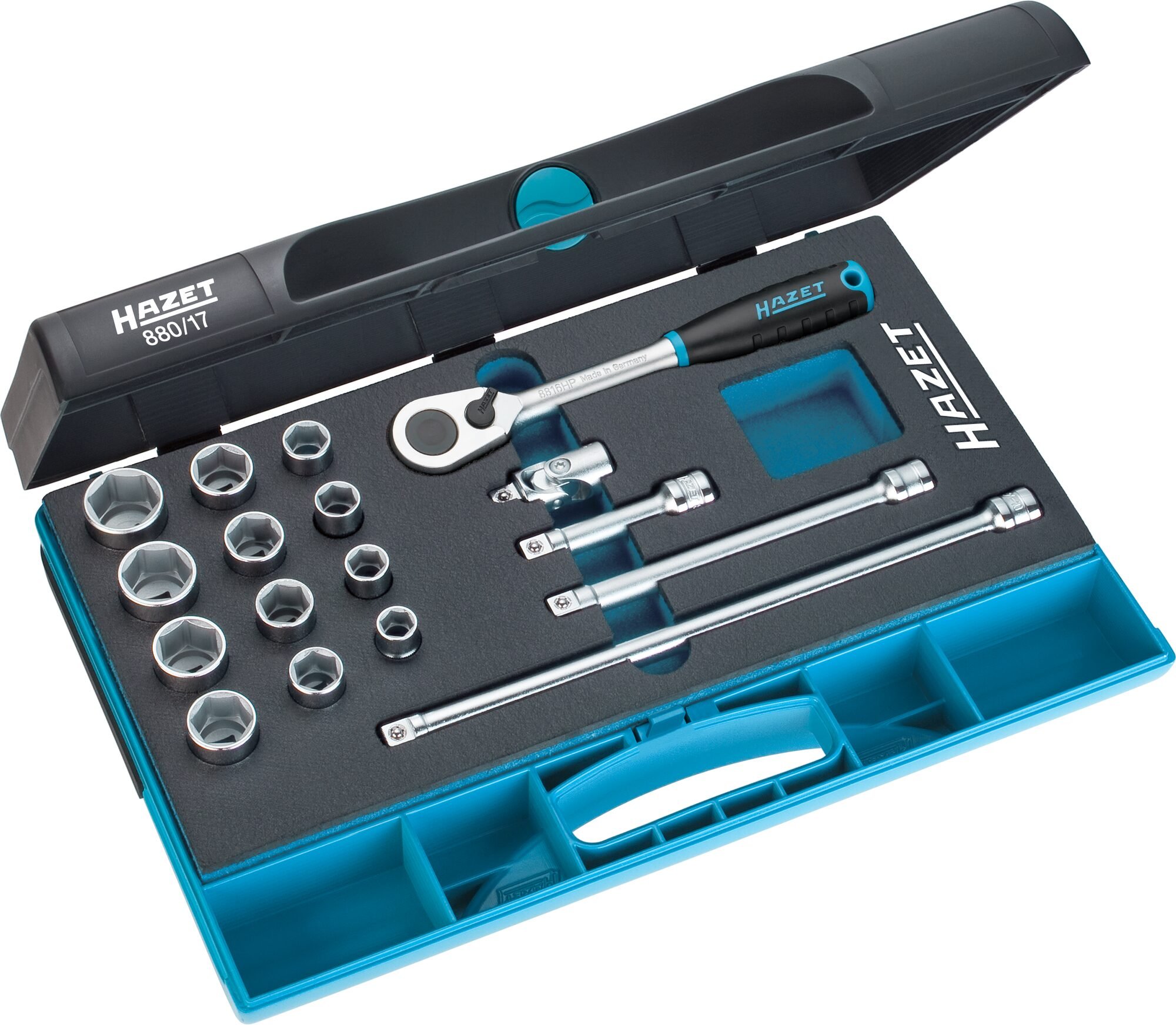HAZET Dopsleutelset 880/17 · 3/8 inch (10 mm) vierkant hol · Buiten-zeskant-tractieprofiel · 17-delig · 10 - 22