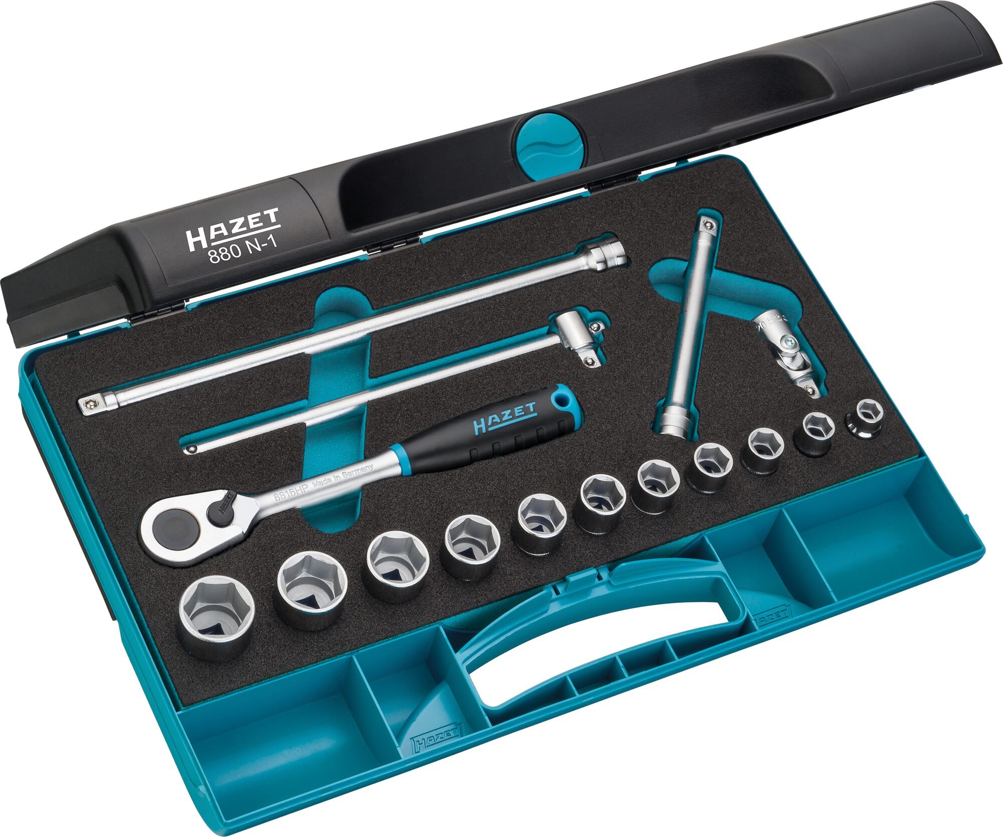 HAZET Dopsleutelset 880N-1 · 3/8 inch (10 mm) vierkant hol · Buiten-zeskant-tractieprofiel · 16-delig · 8 - 22