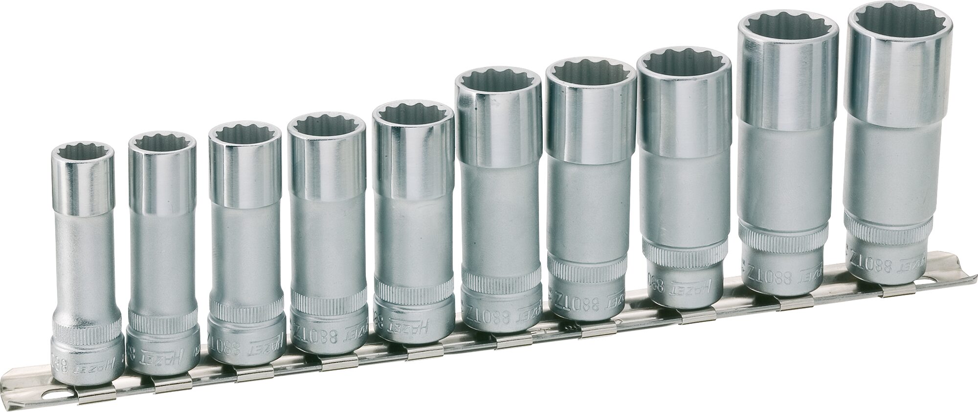 HAZET Twaalfkant-dopsleutelset 880TZ/10H · 3/8 inch (10 mm) vierkant hol · Buitentwaalfkant profiel · 10-delig · 10 · 11 · 12 · 13 · 14 · 15 · 16 · 17