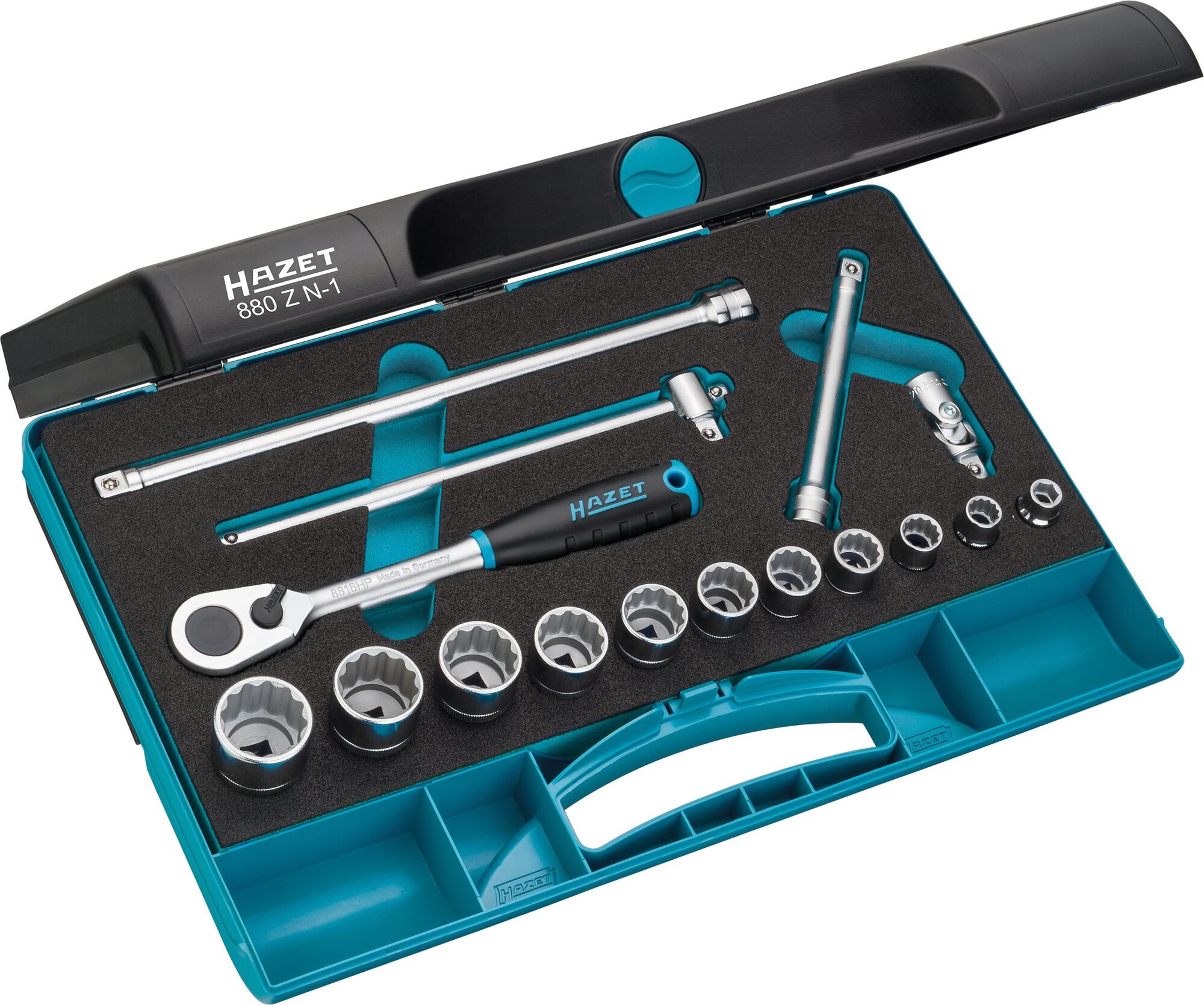 HAZET Dopsleutelset 880ZN-1 · 3/8 inch (10 mm) vierkant hol · Buitentwaalfkant tractieprofiel · 16-delig · 8 - 22