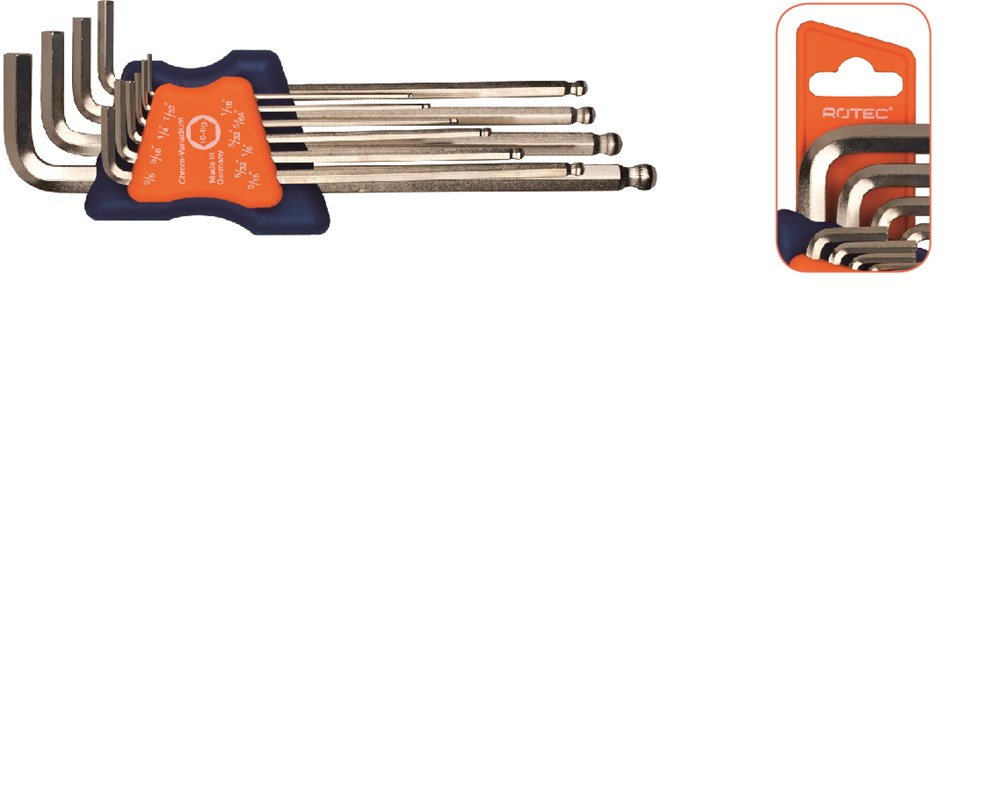 Rotec 10 dlg.Inbussl.set lang Kogelkop inch 1/16 - 3/8 (nikkel) - 8829006