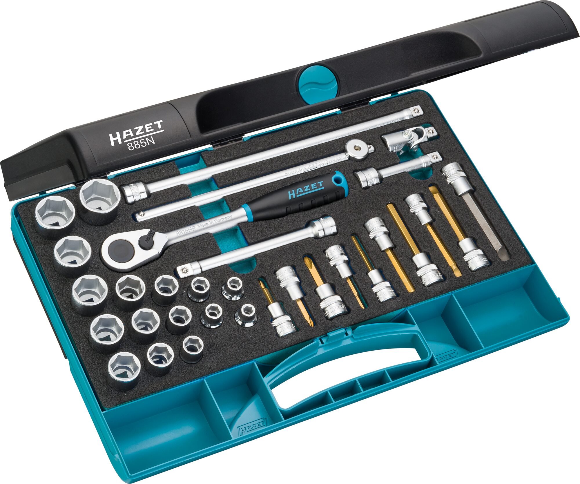 HAZET Dopsleutelset 885N - 3/8 inch (10 mm) vierkant hol - Buiten-zeskant-tractieprofiel, Binnen-zeskant-profiel, Kruiskop profiel PH, Sleufprofiel -