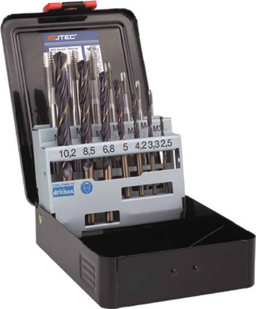 Rotec Tappen- en borenset '320/101' | Doorlopend | 7+7 dlg | M3-M12 ABS - 900.2008