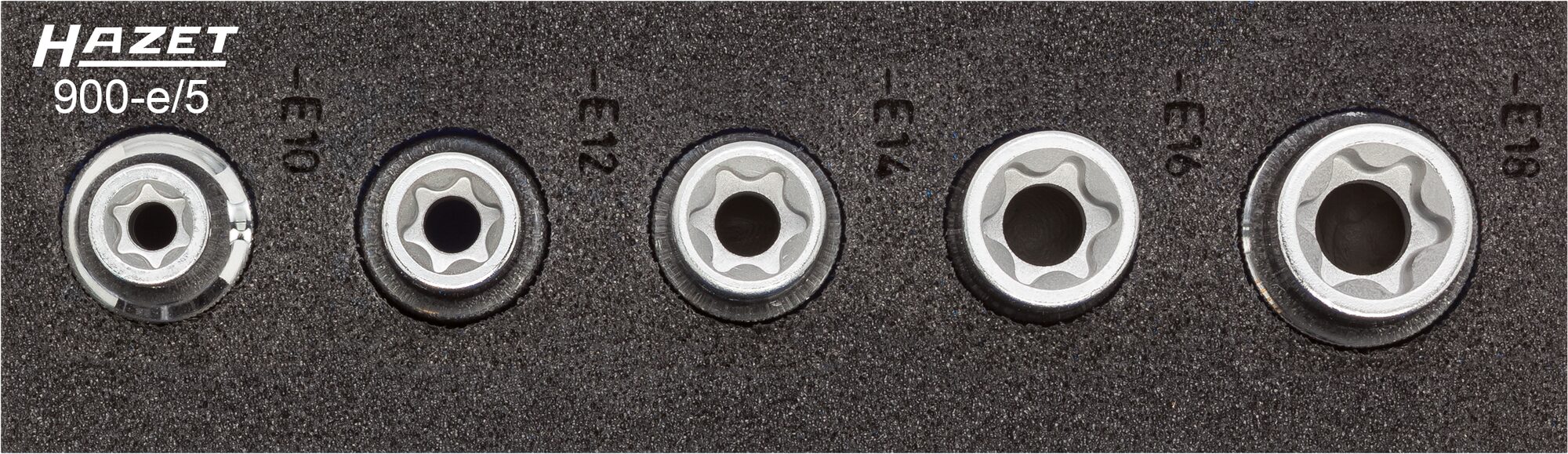 HAZET Dopsleutel 900-E/5 - 1/2 inch (12,5 mm) vierkant hol - Buiten-TORX®-profiel - 5-delig - E10 - E18