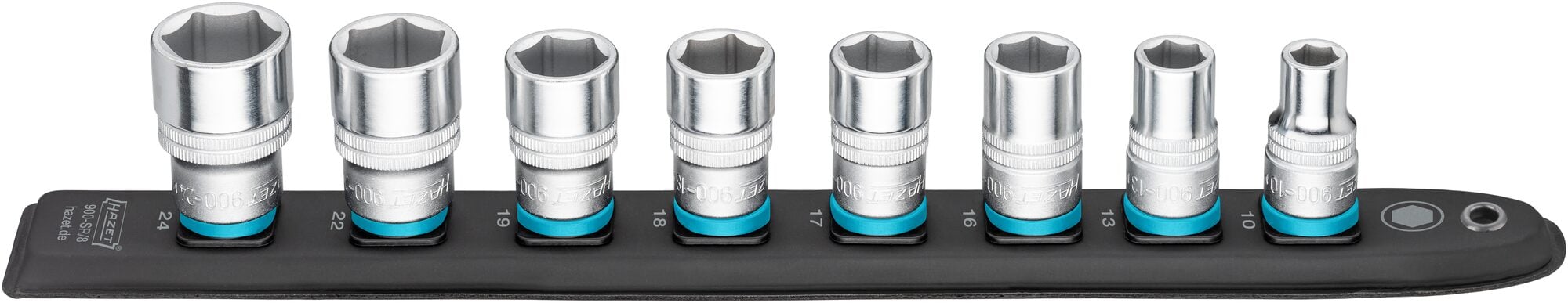 HAZET SmartRail · Flexibele kunststof opsteekstrip 900-SR/8 · 1/2 inch (12,5 mm) vierkant hol · 8-delig · 10 · 13 · 16 · 17 · 18 · 19 · 22 · 24