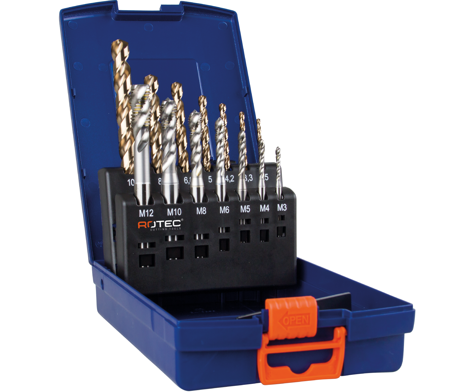 Rotec 7+7 dlg handtappen + boren / M3-M12, in ABS cassette - 900.2002K 900.2009C