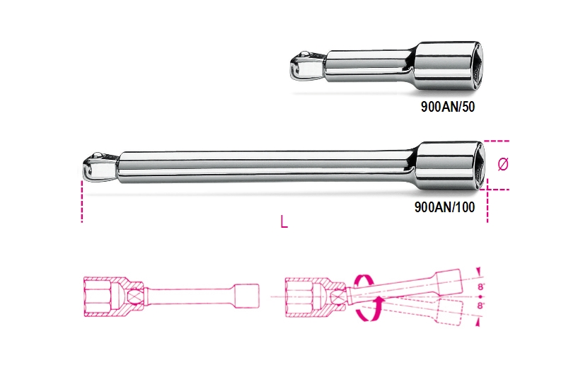 Beta 1/4” verlengstukken, zwenkbaar 900AN/50 - 009000825