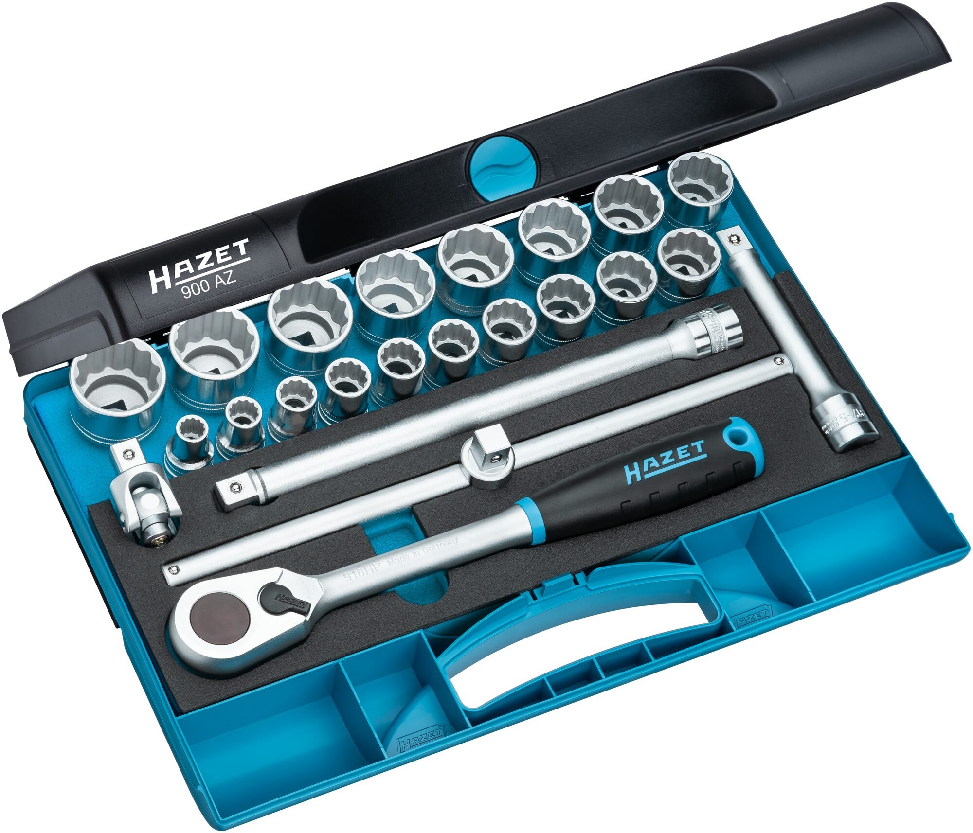 HAZET Dopsleutelset 900AZ - 1/2 inch (12,5 mm) vierkant hol - Buitentwaalfkant tractieprofiel - 23-delig - <sup>3</sup>?<sub>8</sub> -