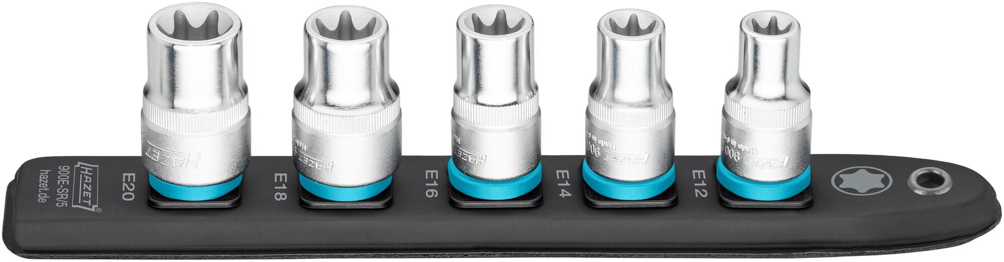 HAZET SmartRail · Flexibele kunststof opsteekstrip 900E-SR/5 · 1/2 inch (12,5 mm) vierkant hol · Buiten-TORX®-profiel · 5-delig · E12 · E14 · E16 ·