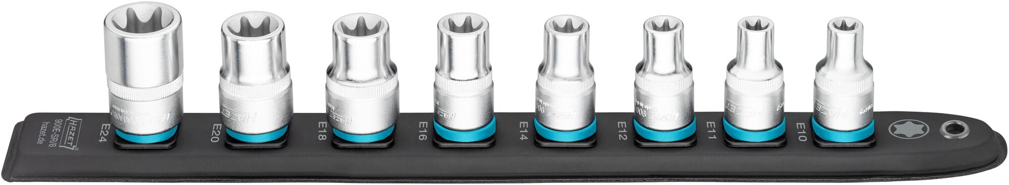 HAZET SmartRail · Flexibele kunststof opsteekstrip 900E-SR/8 · 1/2 inch (12,5 mm) vierkant hol · Buiten-TORX®-profiel · 8-delig · E10 · E11 · E12 ·