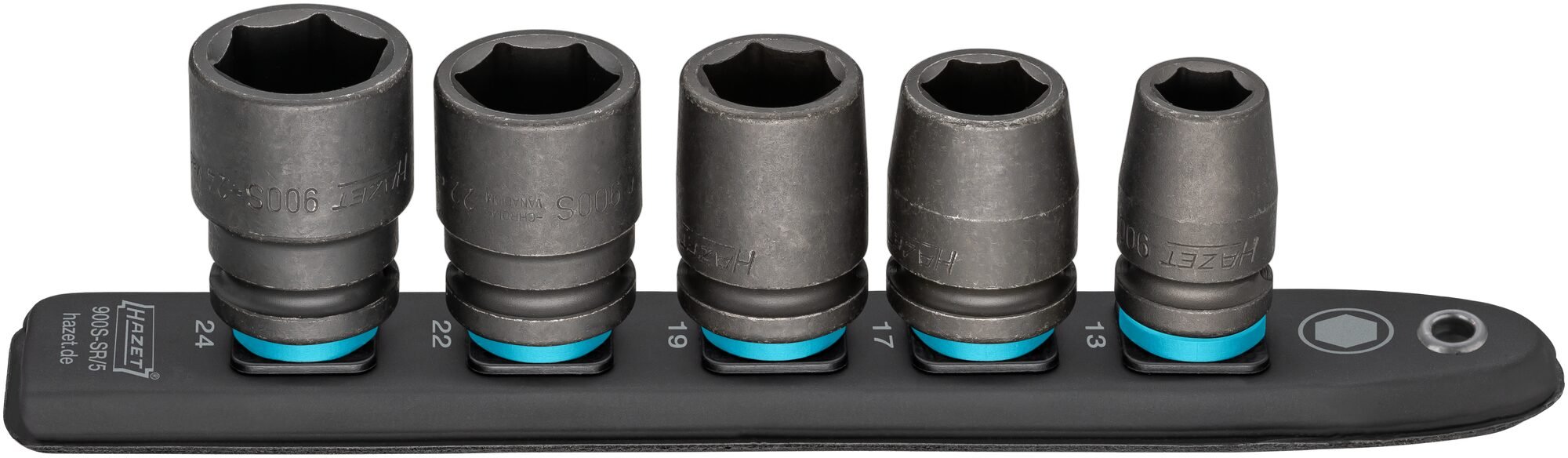 HAZET SmartRail · Flexibele kunststof opsteekstrip 900S-SR/5 · 1/2 inch (12,5 mm) vierkant hol · Buiten-zeskant-tractieprofiel · 5-delig · 13 · 17 ·