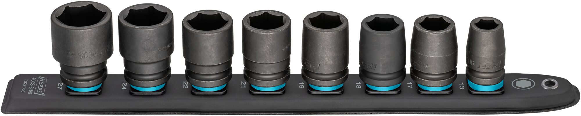 HAZET SmartRail · Flexibele kunststof opsteekstrip 900S-SR/8 · 1/2 inch (12,5 mm) vierkant hol · Buiten-zeskant-tractieprofiel · 8-delig · 13 · 17 ·