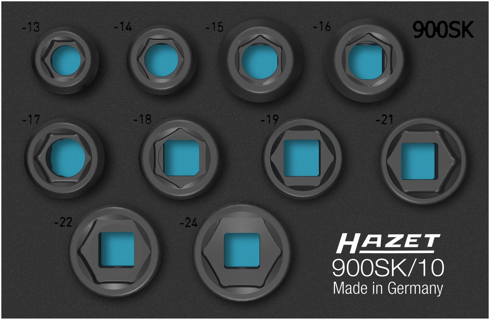 HAZET Krachtdopsleutelset 900SK/10 - 1/2 inch (12,5 mm) vierkant hol - Buiten-zeskant-tractieprofiel - 10-delig - 13 - 24