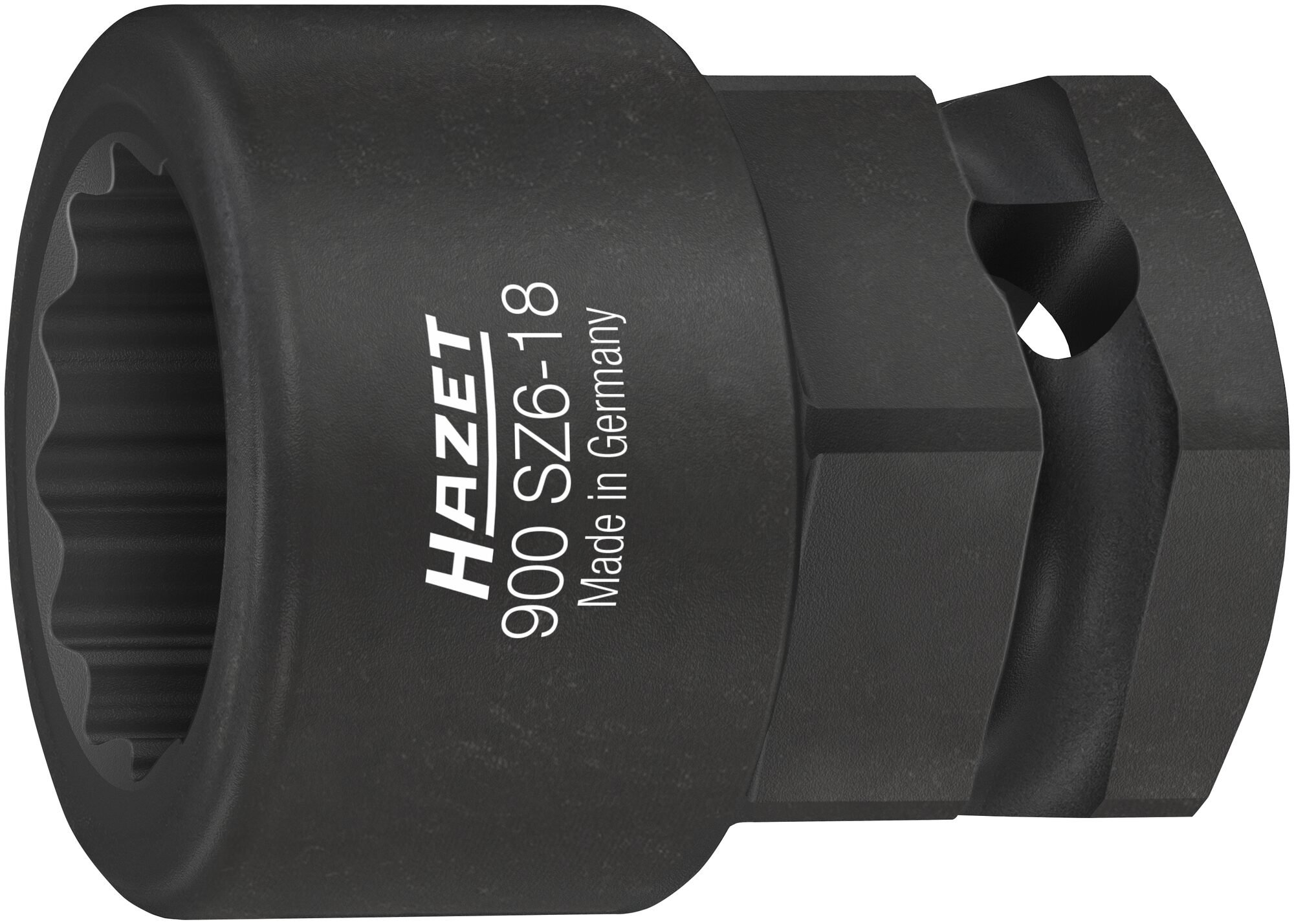HAZET Krukasdopsleutel 900SZ6-18 · 1/2 inch (12,5 mm) vierkant hol, 24 mm buitenzeskant · Buitentwaalfkant tractieprofiel · SW 18 mm