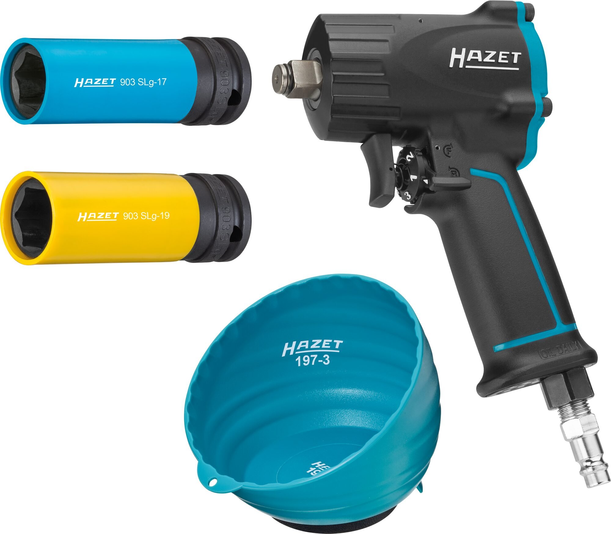 HAZET Slagmoersleutelset 9012M/4 · Losdraaimoment maximaal [Nm]: 1100 Nm · 1/2 inch (12,5 mm) vierkant massief · 4-delig · 17 · 19 ·